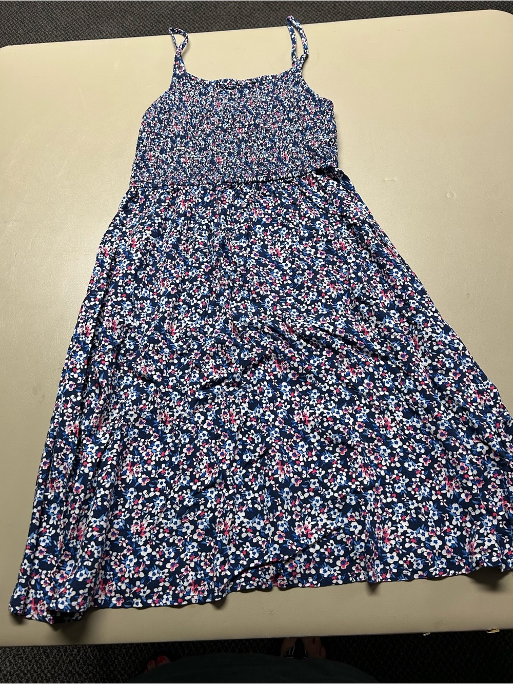 SO Navy Floral Smocked Sundress with Pink Accents